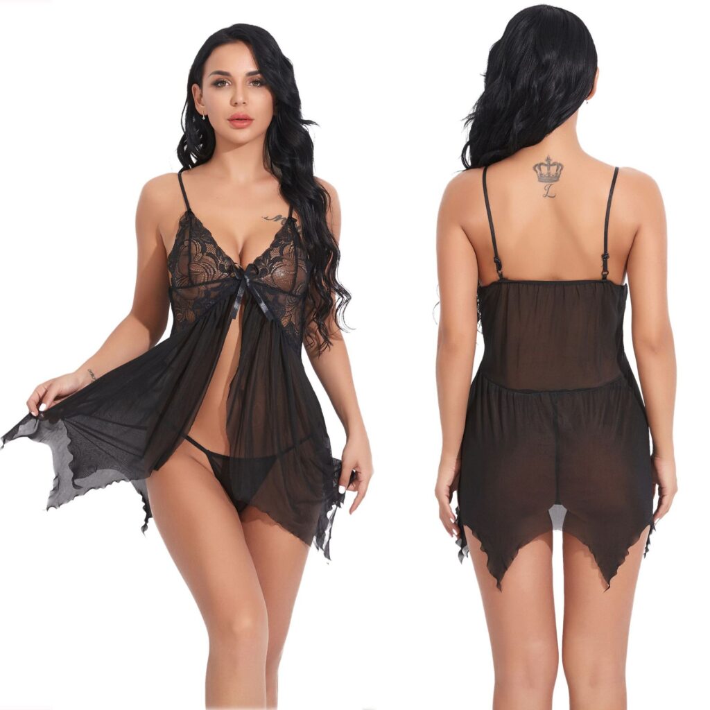 Women Lingerie Babydoll Front Closure Mesh Lace Chemise Sleepwear Nightie
