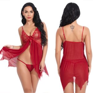 Women Lingerie Babydoll Front Closure Mesh Lace Chemise Sleepwear Nightie